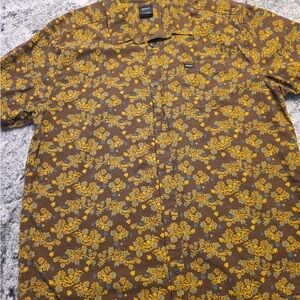 Brown and Yellow Floral Button-Up Shirt